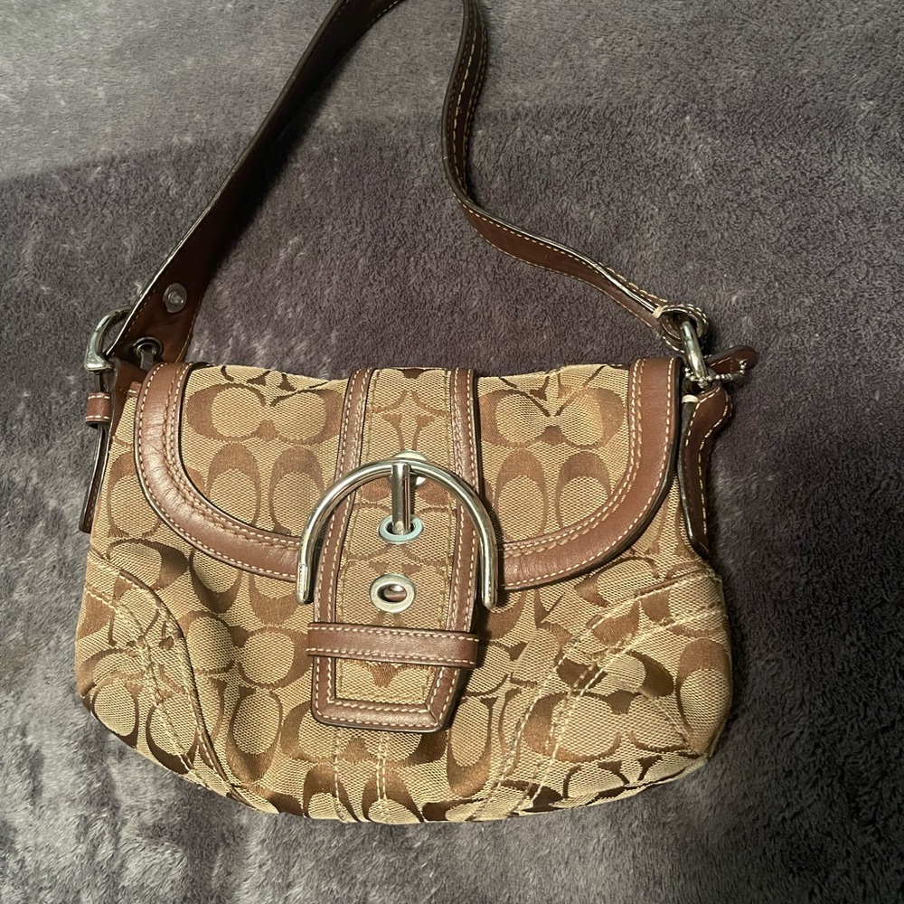Coach Brown Tan Shoulder Bag with Signature Monogram